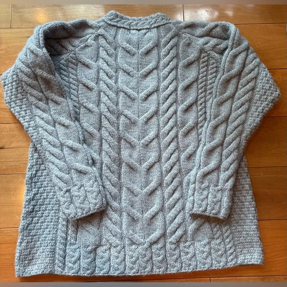 Aran Sweater Market 100% Merino Wool Sweater Women’s Size XXL Gray Hand Knit - Picture 6 of 8